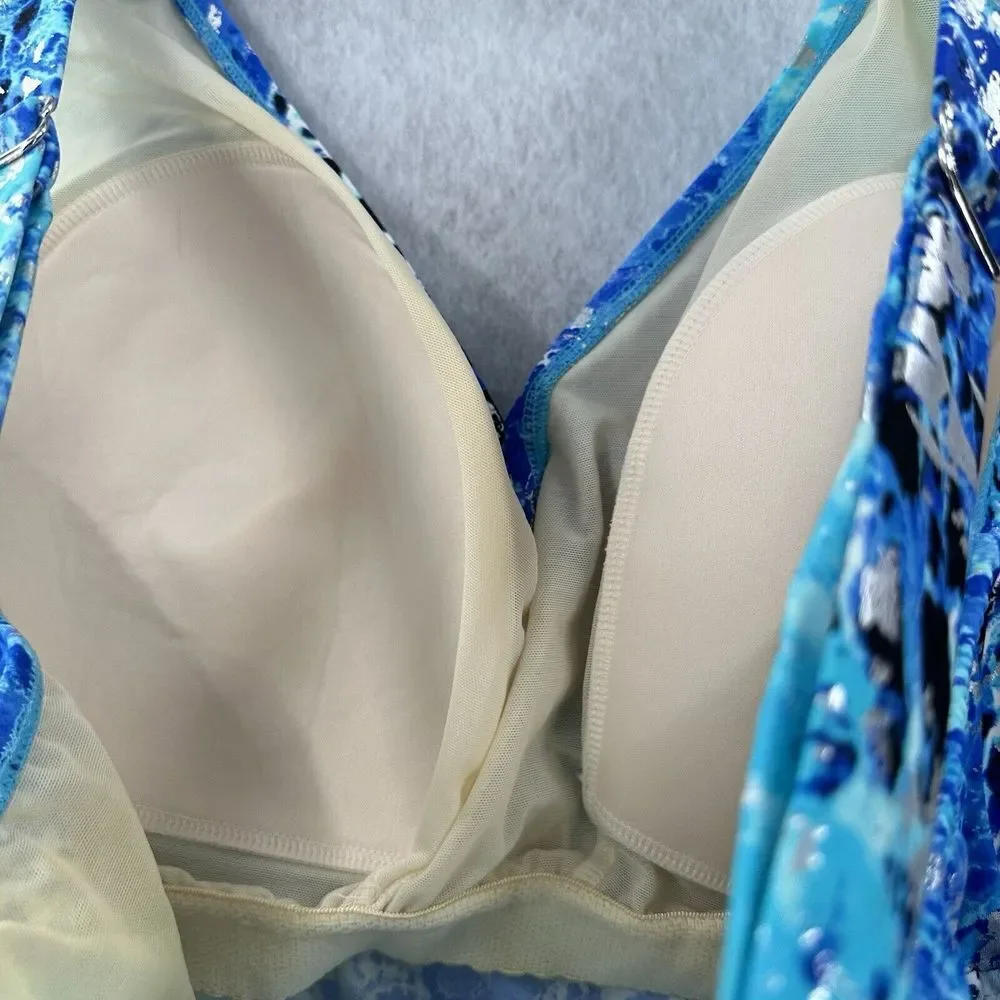 Avenue Swimsuit SZ 22 Tankini Two Piece Wide Strap Bra Layered Asymmetrical NICE